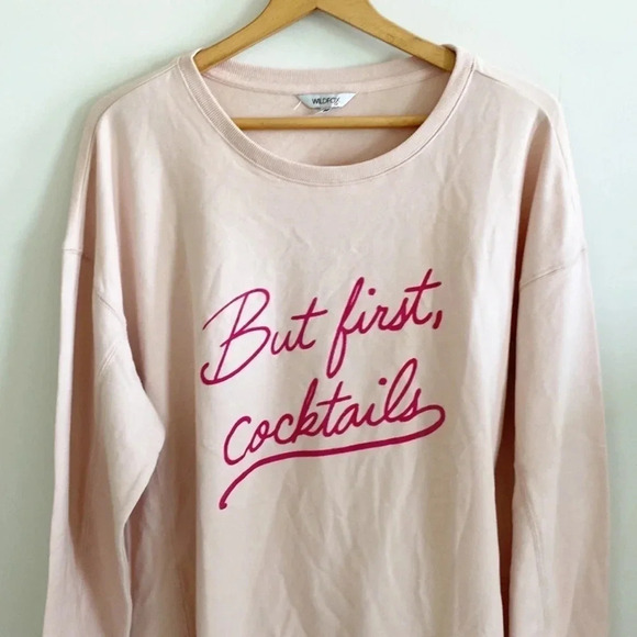 Wildfox "But First Cocktails Light" Pink Oversized Sweatshirt Crew Neck - XXL - Picture 3 of 7